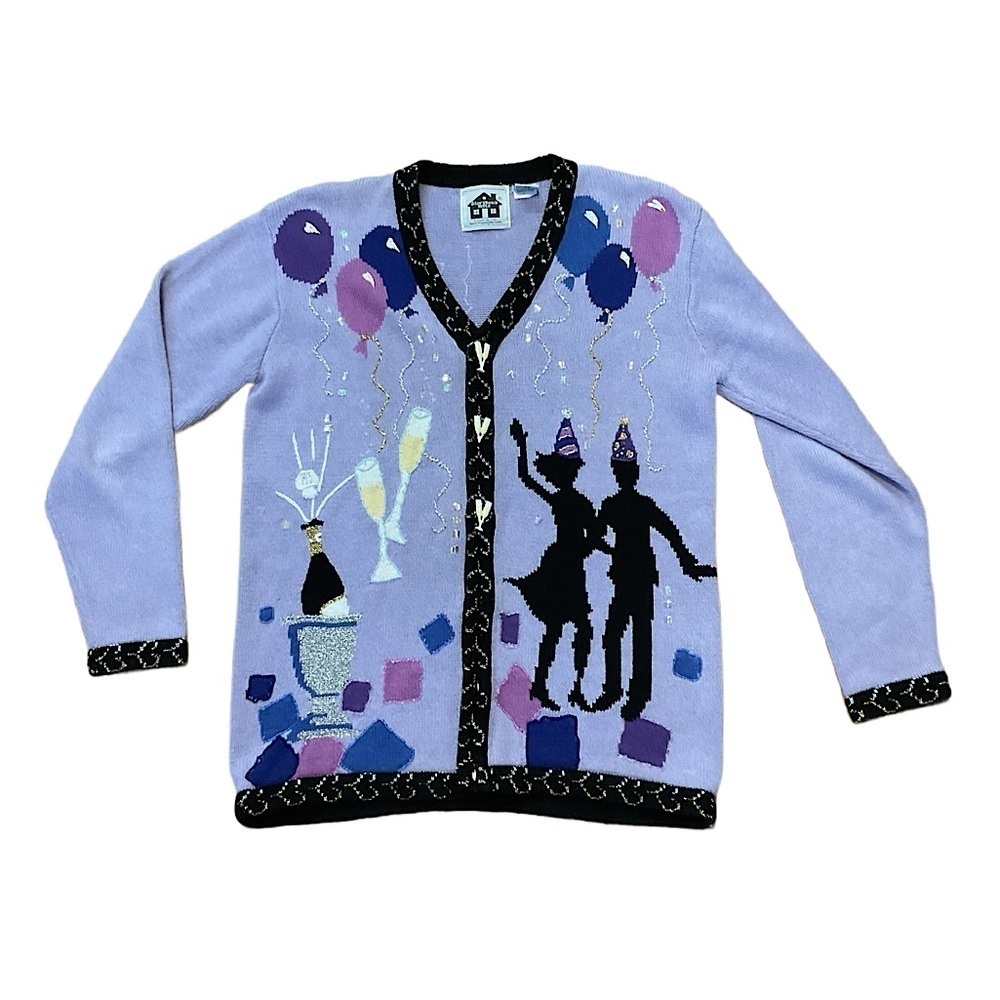 Vintage Storybook Knits Sweater Women's Cardigan Party Cocktail Festive Purple